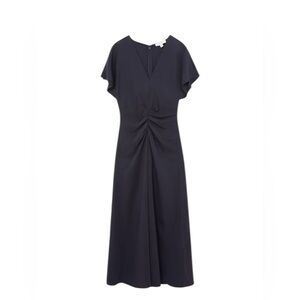 NEW!!! Reiss Rowe Ruched-Front Midi Dress in Navy Sz 10